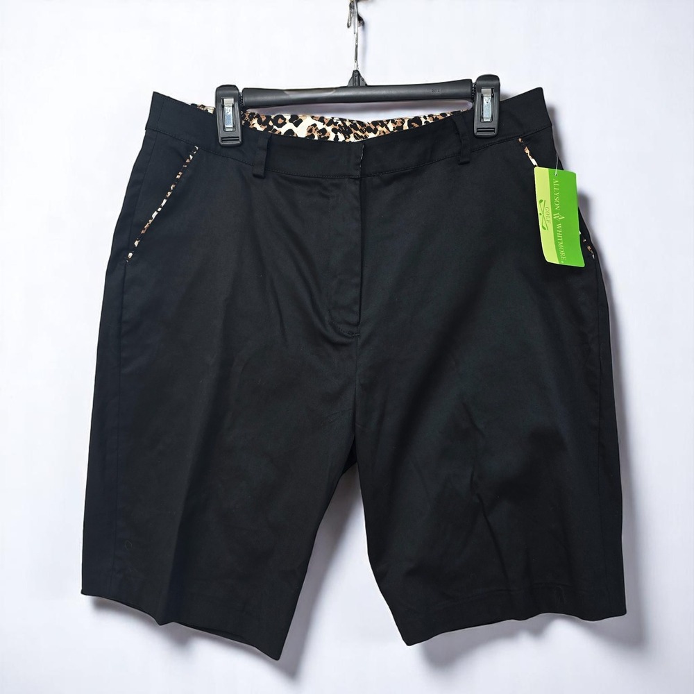 Allyson‎ Whitmore Golf Shorts Woman Size 14 Black Leopard Trim Pockets Stretchy